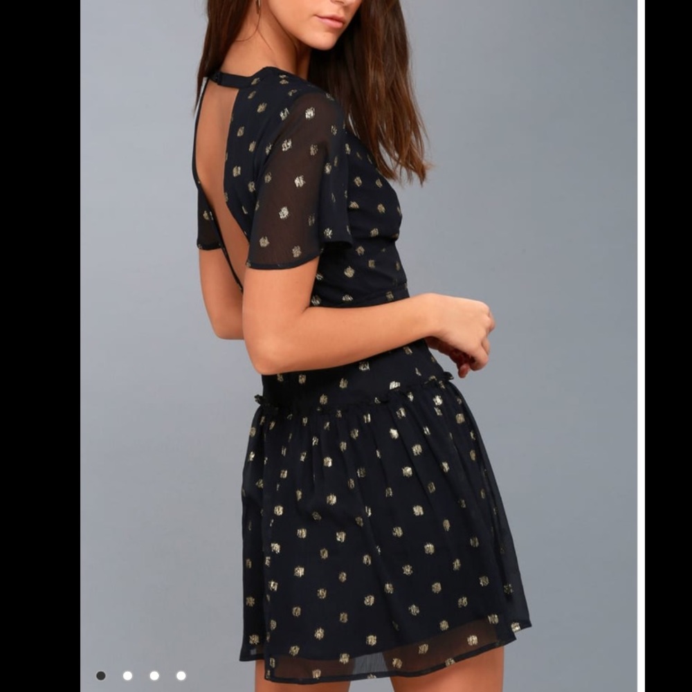 Midnight Love Black+Gold Polka Dot Backless Dress
